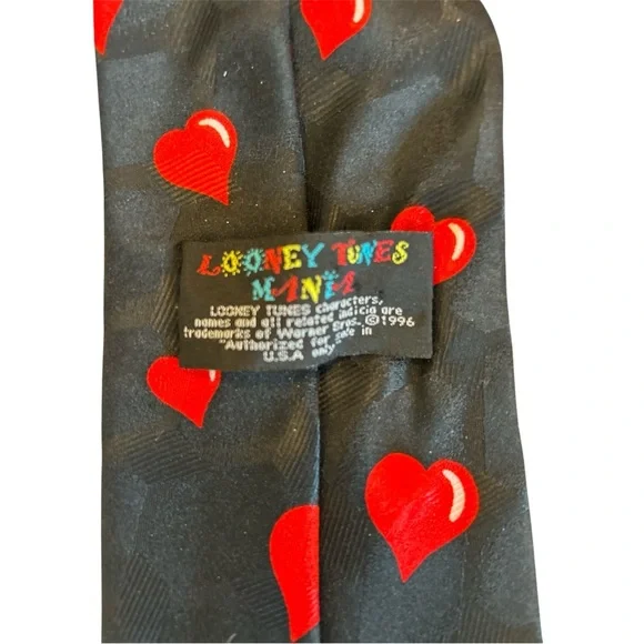 Novelty Warner Bros. Looney Tunes Black Tie with Red Hearts| Valentines Day - Picture 3 of 3
